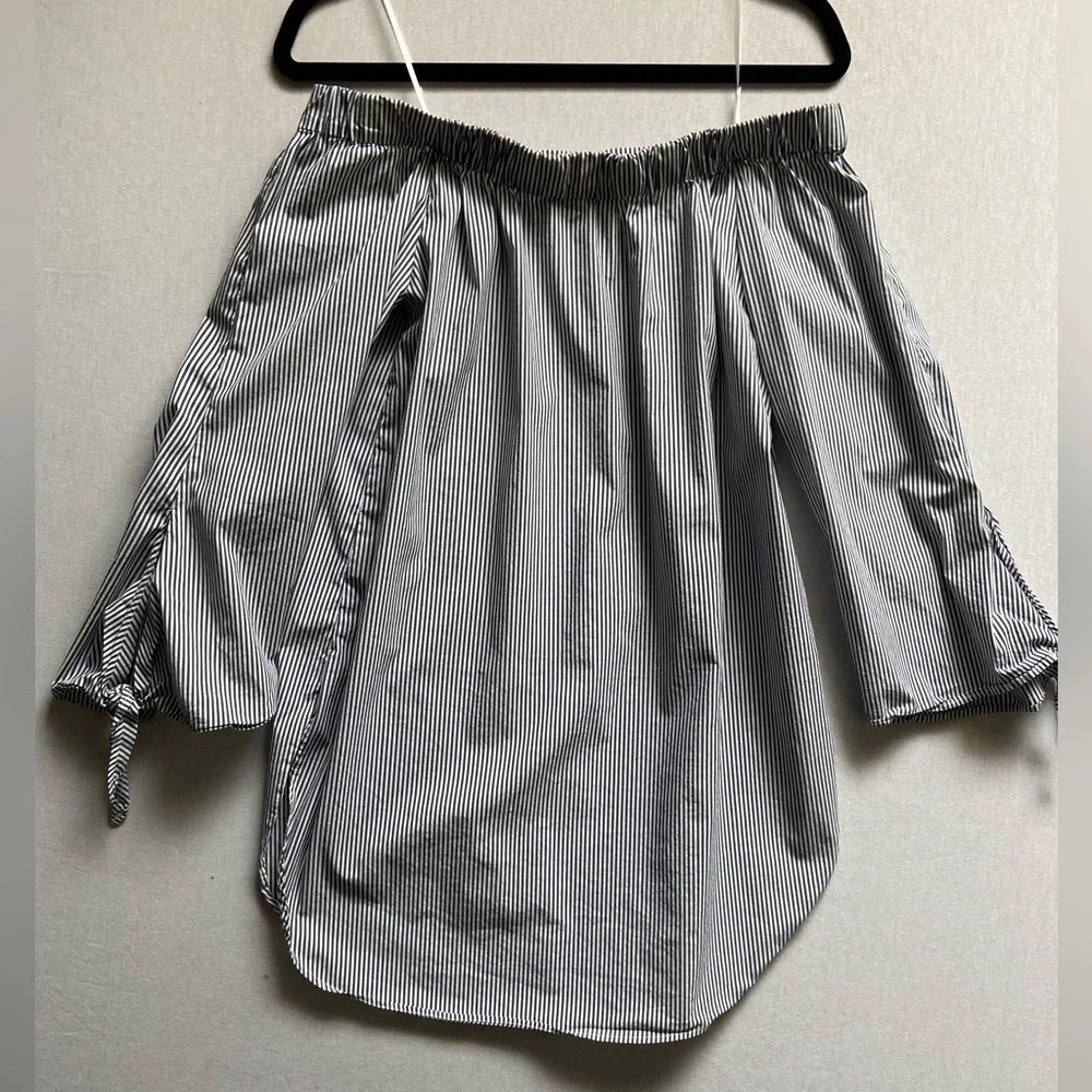 Philosophy Off The Shoulder Striped Flared Sleeve Cotton Blouse L